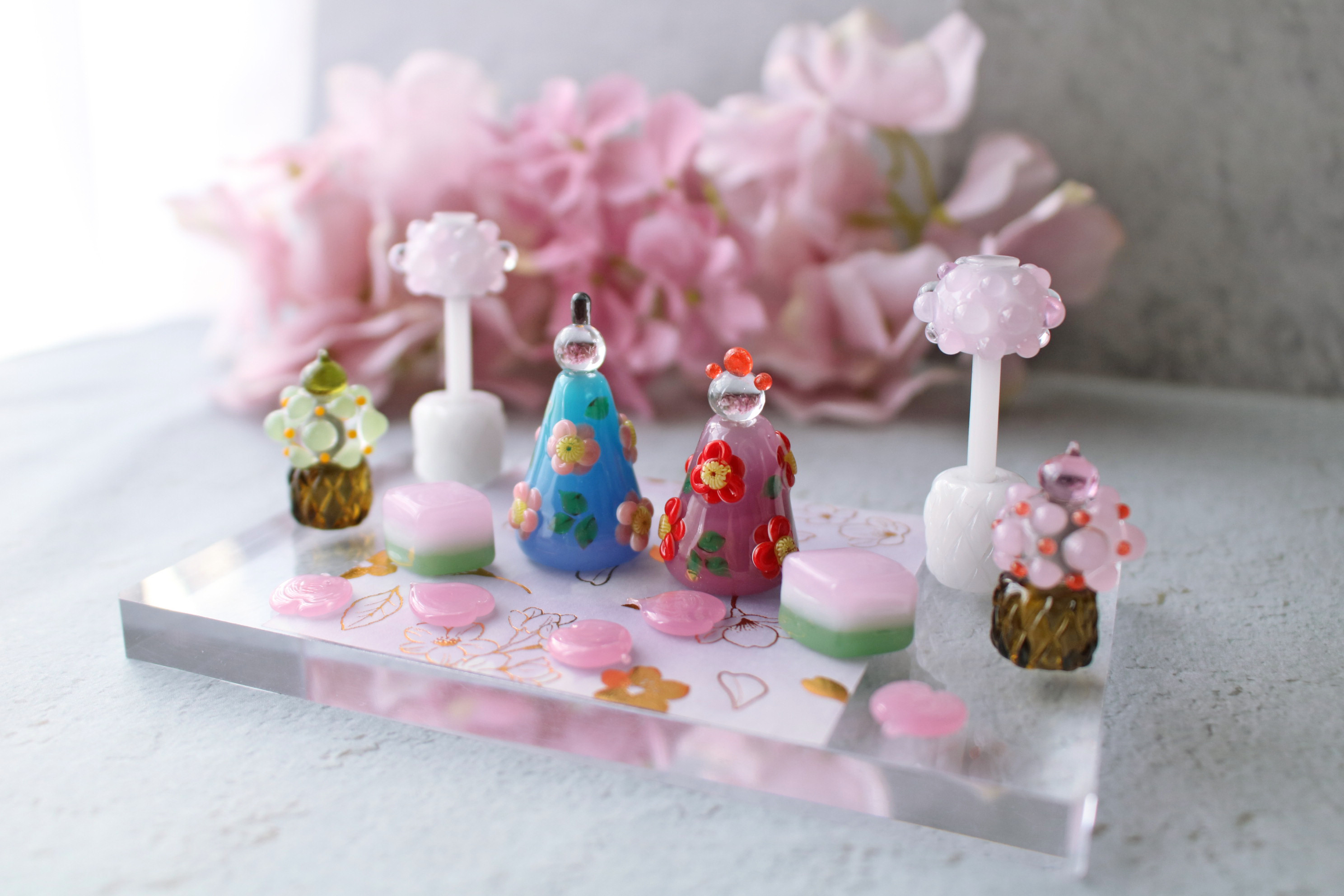 ひな祭り限定セール(～2/20)2026年ひな祭り⭐︎とんぼ玉ひな人形 ガラスのミニチュア雛人形