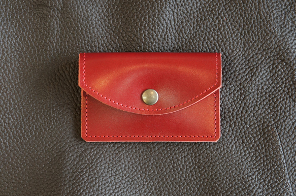 本革製 シンプル カードケース CC1 WR ワンレッド 赤色 カード入れ 本革 牛革 少量サイズ 1枚目の画像