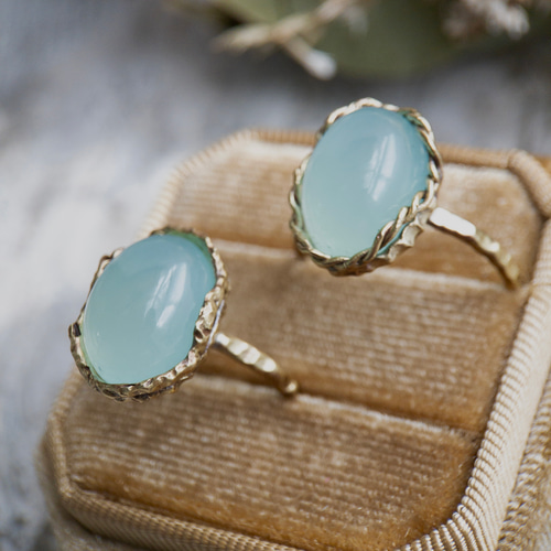 K18 シーブルーカルセドニーのリング ヴィーナスジュエリー 指輪 リング 大粒 1.8カラット シーブルー