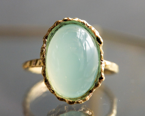 天然石 K18GP 真鍮 シーブルーカルセドニーのリング 指輪・リング aroi