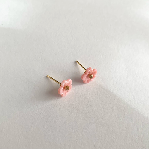 クイーンコンクシェルの桜咲くピアス/イヤリング（サージカル