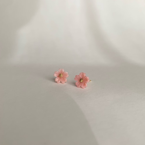 クイーンコンクシェルの桜咲くピアス/イヤリング（サージカル