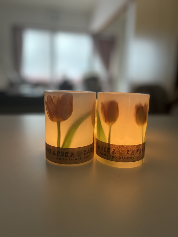〜natural yellow tulip〜：LEDライト付　キャンドルホルダー　ソイキャンドル　プレゼント・ギフトにも 5枚目の画像