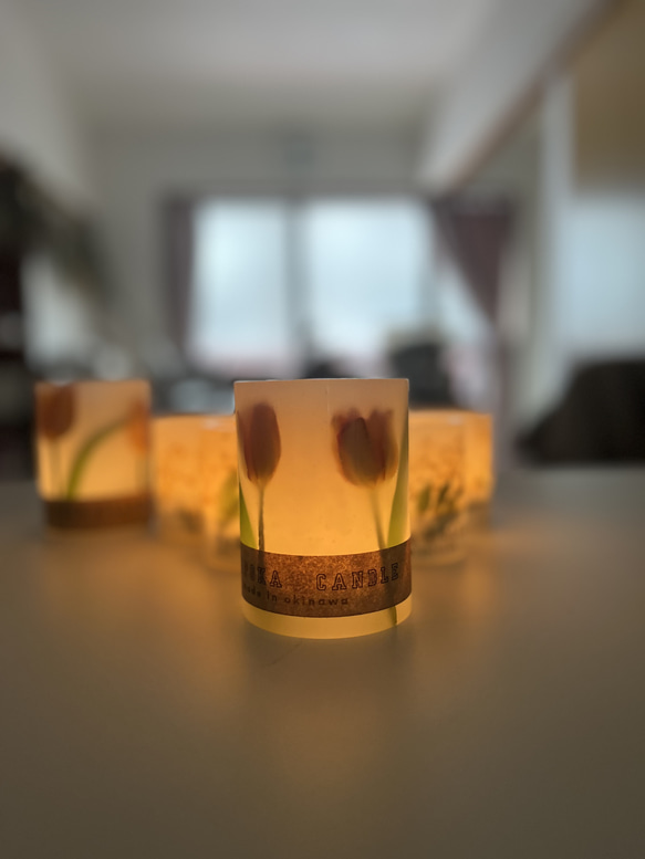 〜natural yellow tulip〜：LEDライト付　キャンドルホルダー　ソイキャンドル　プレゼント・ギフトにも 1枚目の画像