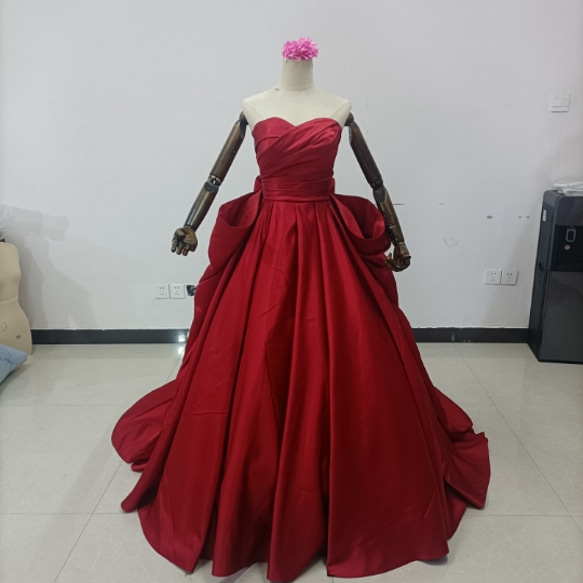 大好評中！サテン パーティードレス ボルドー色 ベアトップ  