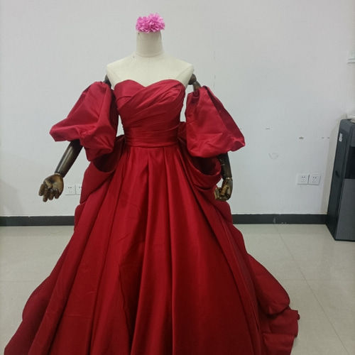 大好評中！サテン パーティードレス ボルドー色 ベアトップ  