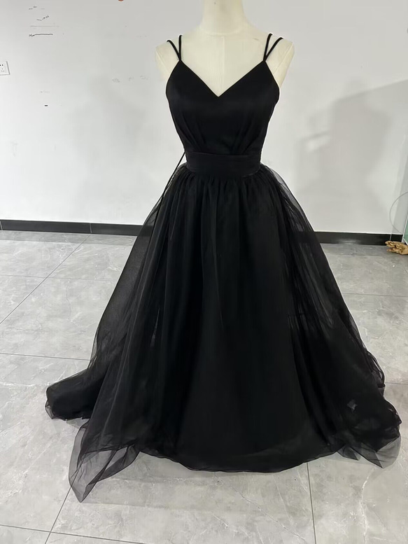 パーティードレス ブラック チュールスカート キャミソール スレンダー  