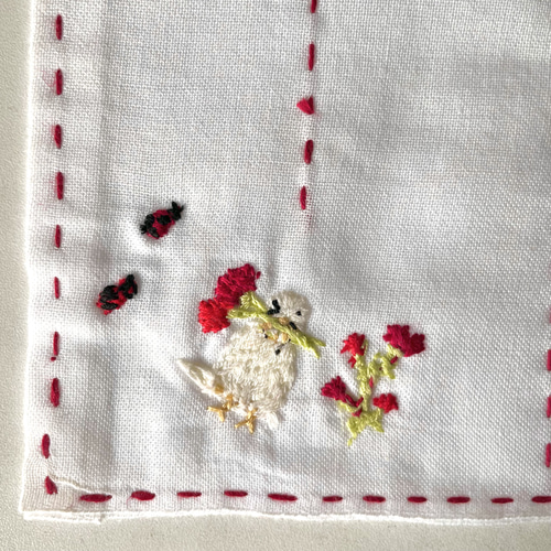 【ニー】白に赤が映えるロホリカンタ　刺し子　刺繍布　　フリンジ 刺し子 メリークリスマス | リバティ 生地、編み物、刺繍