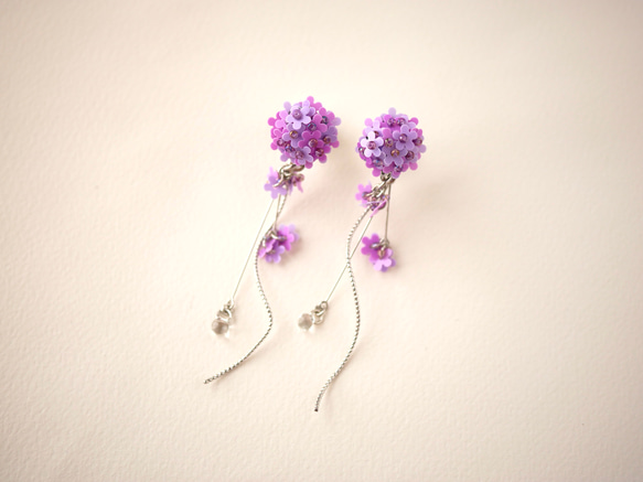 送料無料*॰ْ✧ً菫色の紫陽花と花風と雨粒 1枚目の画像