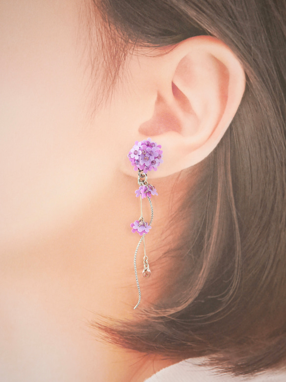 送料無料*॰ْ✧ً菫色の紫陽花と花風と雨粒 5枚目の画像