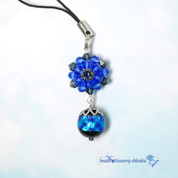 高品質！和田玉★青花籽料の置物、ストラップにも！証明書付き 花編みホタル玉ストラップ＊ブルー 携帯ストラップ beads accessory雫