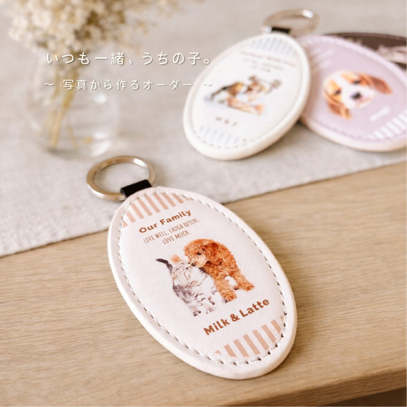 うちの子 オーダー 名入れ レザーキーホルダー｜ 写真から作る 世界に