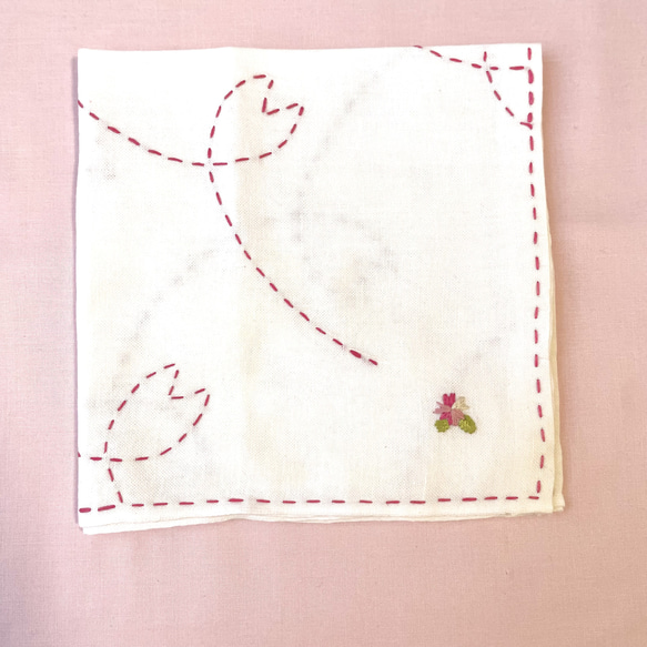 桜とインコの刺繍刺し子さらしふきん 2枚セット 11枚目の画像