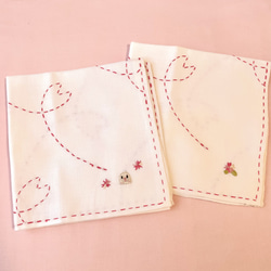 桜とインコの刺繍刺し子さらしふきん 2枚セット 6枚目の画像