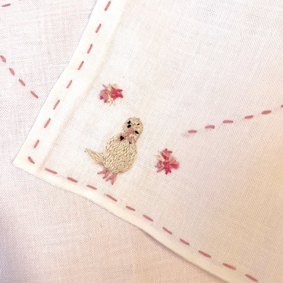 桜とインコの刺繍刺し子さらしふきん 2枚セット 19枚目の画像