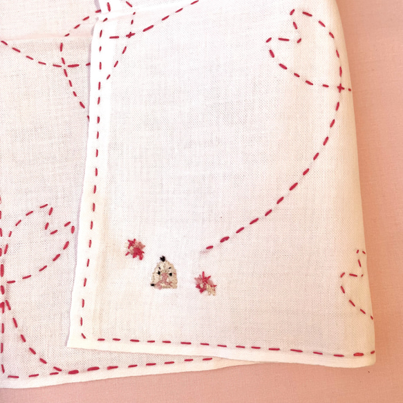 桜とインコの刺繍刺し子さらしふきん 2枚セット 10枚目の画像