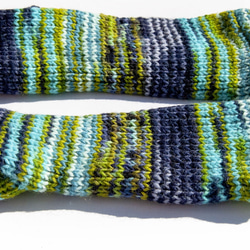 手編みの純毛ニット手袋/つま先の開いた手袋/内側起毛手袋/暖かい手袋 - 北欧のブルーとグリーンのグラデーションニット、友人、誕 6枚目の画像