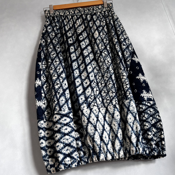 日本藍染めバルーンスカート　肉厚ふんわりスカート裏地付き 1枚目の画像