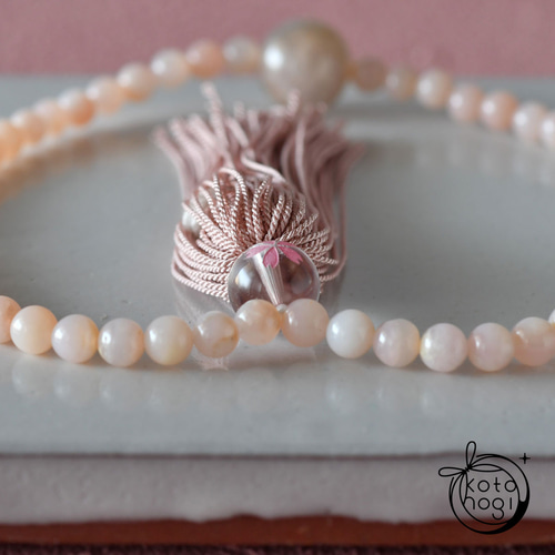 ピンクオパール 桜瑪瑙 桜彫り水晶 数珠 念珠 略式数珠 お守り 天然石