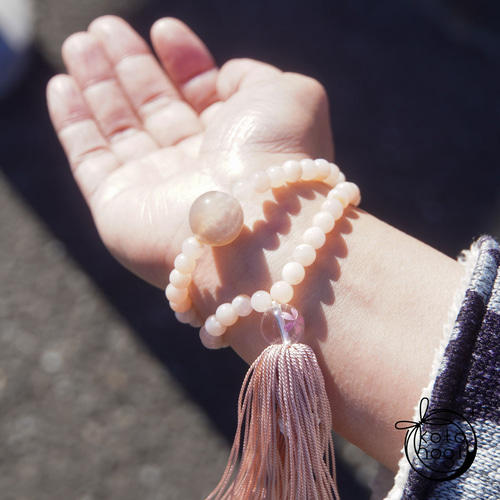 ピンクオパール 桜瑪瑙 桜彫り水晶 数珠 念珠 略式数珠 お守り 天然石