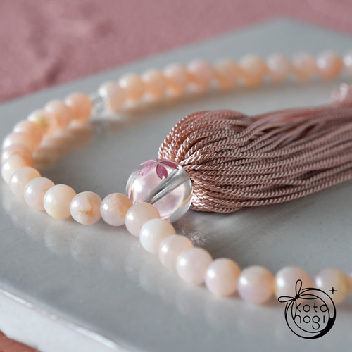 ピンクオパール 桜瑪瑙 桜彫り水晶 数珠 念珠 略式数珠 お守り 天然石
