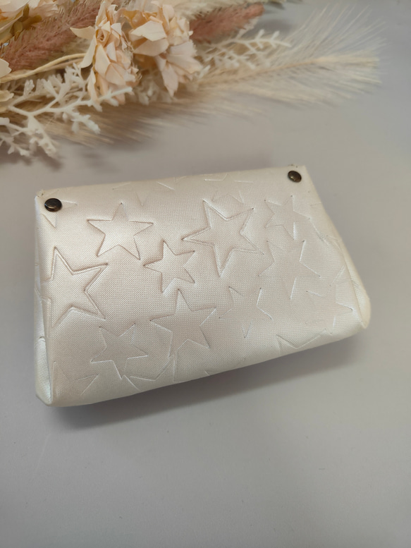 星柄型押し革　アコーディオンポーチ　ミニ財布　パールホワイト 3枚目の画像