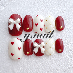 【No.049】バレンタインネイル♡ツイード♡リボン♡ハート No.049】バレンタインネイル♡ツイード♡リボン♡ハート No.049