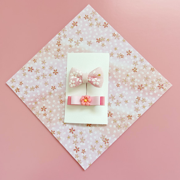 【新発売】ちりめんリボン　ピンク　ヘアクリップ　2点セット　　春カラー　春アクセサリー　 2枚目の画像
