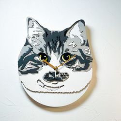 猫 の顔の掛け時計 （ ふくふくサバ白 にゃんこ ） 1枚目の画像