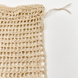 【プラスチックフリー】リネン100%の石鹸入れ　巾着タイプ　生成り　レース編み 5枚目の画像