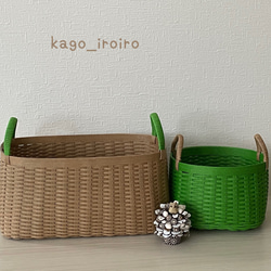 石畳編みの蓋付きかご クラフトバンド シンプル 可愛い 収納 小物入れ