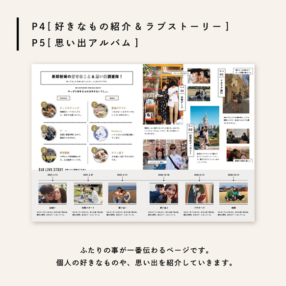 [モニター特別価格20%off] ゲストが楽しい中身のこだわりたっぷり！雑誌風プロフィールブック｜席次表｜メニュー表 6枚目の画像
