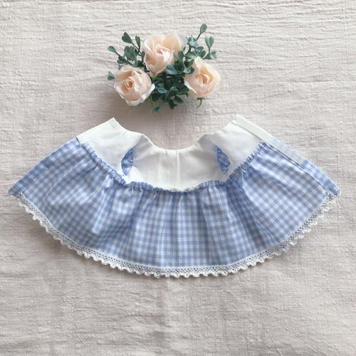 26cmドール用 長袖♡チェックのスカイブルーワンピース ソランちゃん