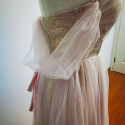 結婚式 高級 カラードレス  オーダーメイド ベアトップ  キラキラチュール ふわふわ袖 花嫁/ G022 11枚目の画像