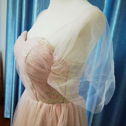 結婚式 高級 カラードレス  オーダーメイド ベアトップ  キラキラチュール ふわふわ袖 花嫁/ G022 13枚目の画像