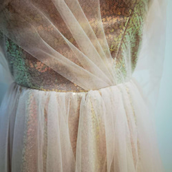 結婚式 高級 カラードレス  オーダーメイド ベアトップ  キラキラチュール ふわふわ袖 花嫁/ G022 3枚目の画像