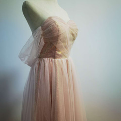 結婚式 高級 カラードレス  オーダーメイド ベアトップ  キラキラチュール ふわふわ袖 花嫁/ G022 7枚目の画像