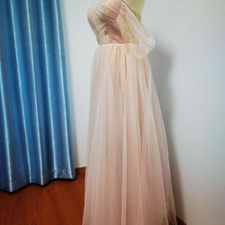 結婚式 高級 カラードレス  オーダーメイド ベアトップ  キラキラチュール ふわふわ袖 花嫁/ G022 4枚目の画像