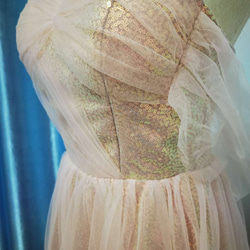 結婚式 高級 カラードレス  オーダーメイド ベアトップ  キラキラチュール ふわふわ袖 花嫁/ G022 6枚目の画像