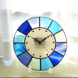 28㎝φ・ステンドグラスの時計（掛時計・置時計）クッキー＊ブルー系 7枚目の画像