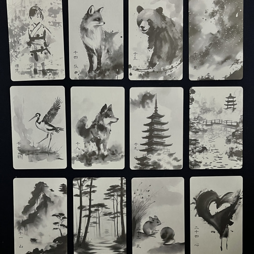 墨絵ルノルマン ルノルマンカード 和風 水墨画 占術 日本 和 墨絵ルノルマン ルノルマンカード 和風 水墨画 占術 日本 和