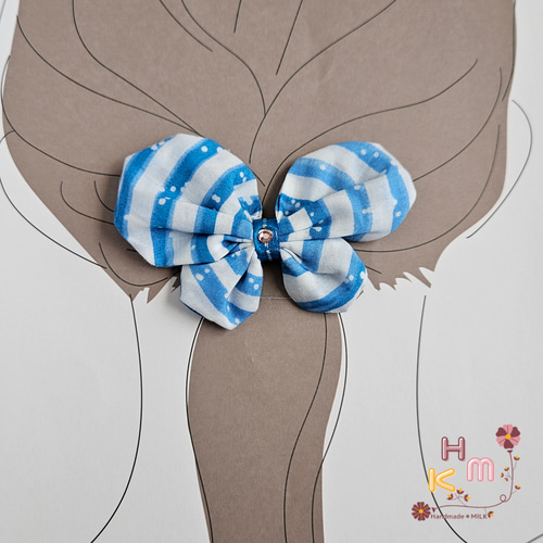 確認たらりんヘアリボン ヘアゴム華やかリボン1208ラインストーン水色