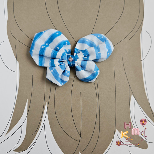 確認　たらりんヘアリボン ヘアゴム　華やかリボン　1208　ラインストーン　水色 確認たらりんヘアリボン ヘアゴム華やかリボン1208ライン