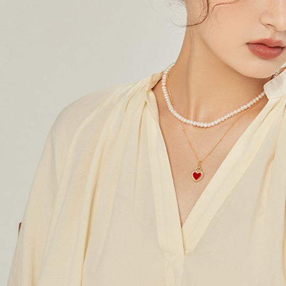 淡水パールのネックレス ハート形14kgf ネックレス 2点セット 淡水真珠 