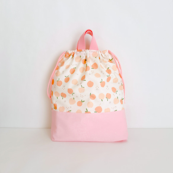 〘 お着替え袋 〙ピーチブロッサム  ［ ホワイト ］女の子　桃　フルーツ　ピーチ 1枚目の画像