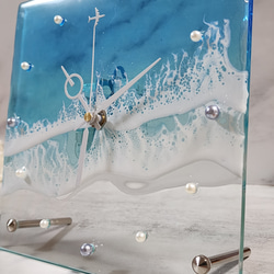 新作♦️海のアート時計 ボード 波 海 レジン アート ビーチ clock クロック ガラス 7枚目の画像