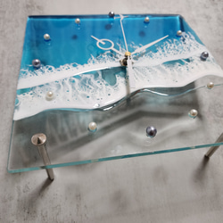 新作♦️海のアート時計 ボード 波 海 レジン アート ビーチ clock クロック ガラス 6枚目の画像