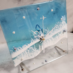新作♦️海のアート時計 ボード 波 海 レジン アート ビーチ clock クロック ガラス 2枚目の画像