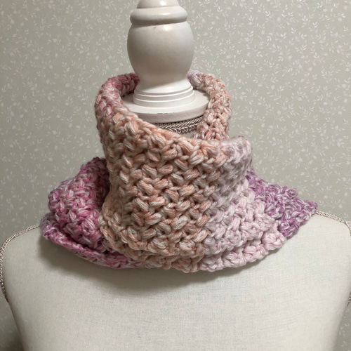 ハンドメイドマフラー （ピンクパープル） スヌードハンドメイド s13