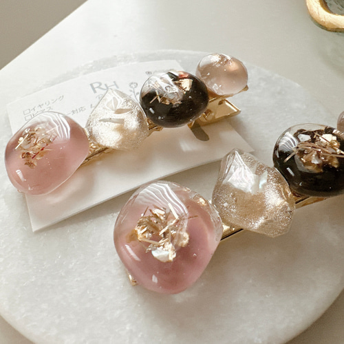 ニュアンスカラーのヘアクリップ シェルラメ レジン ヘアクリップ